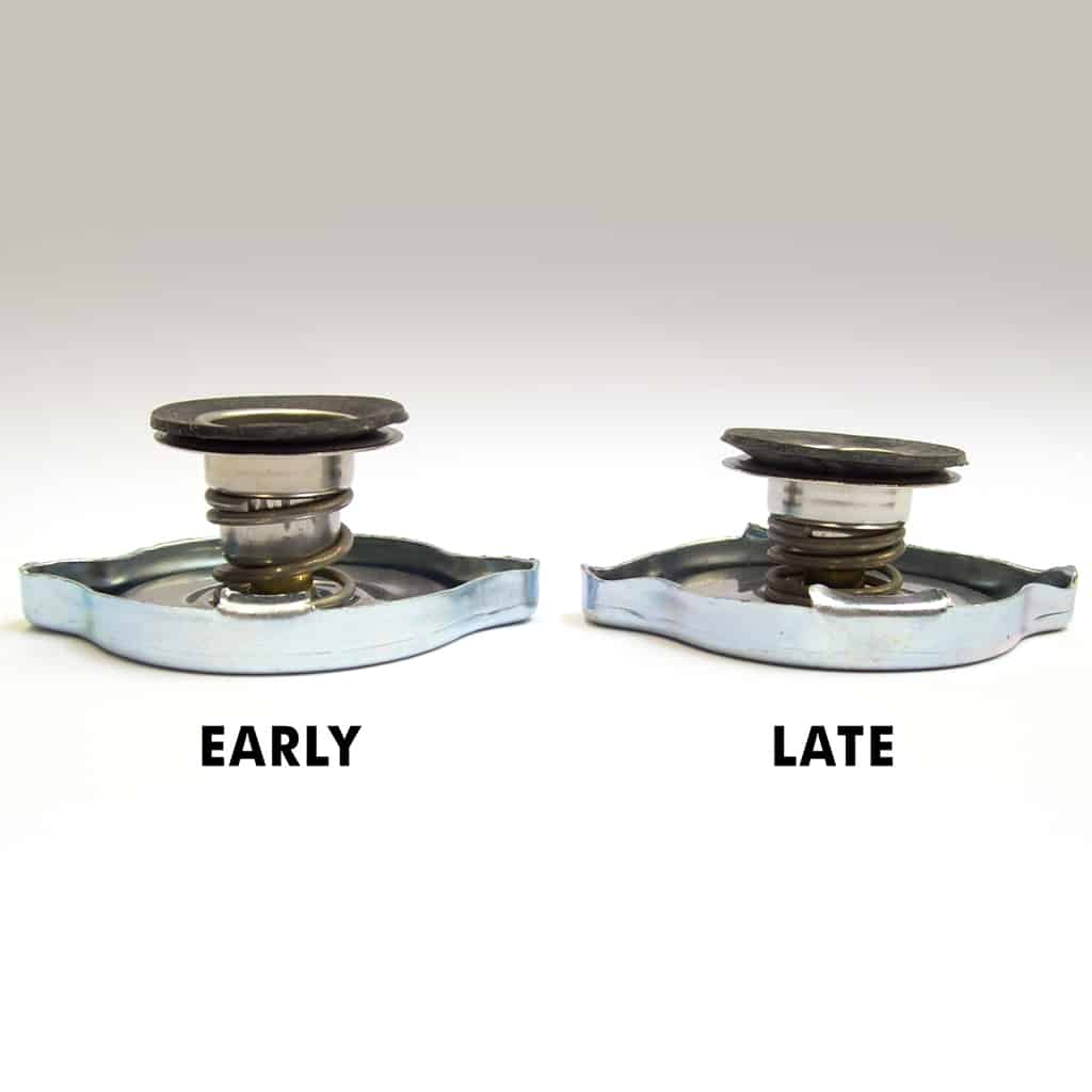 Radiator caps, early vs late versions