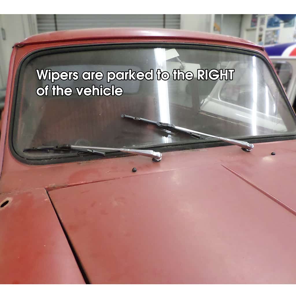 Wipers are parked to the RIGHT of the vehicle